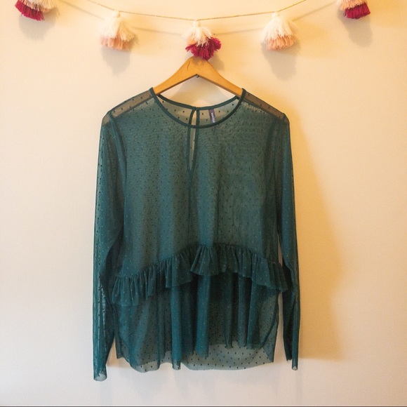 Massini Tops - Massini sheer polka dot ruffle blouse